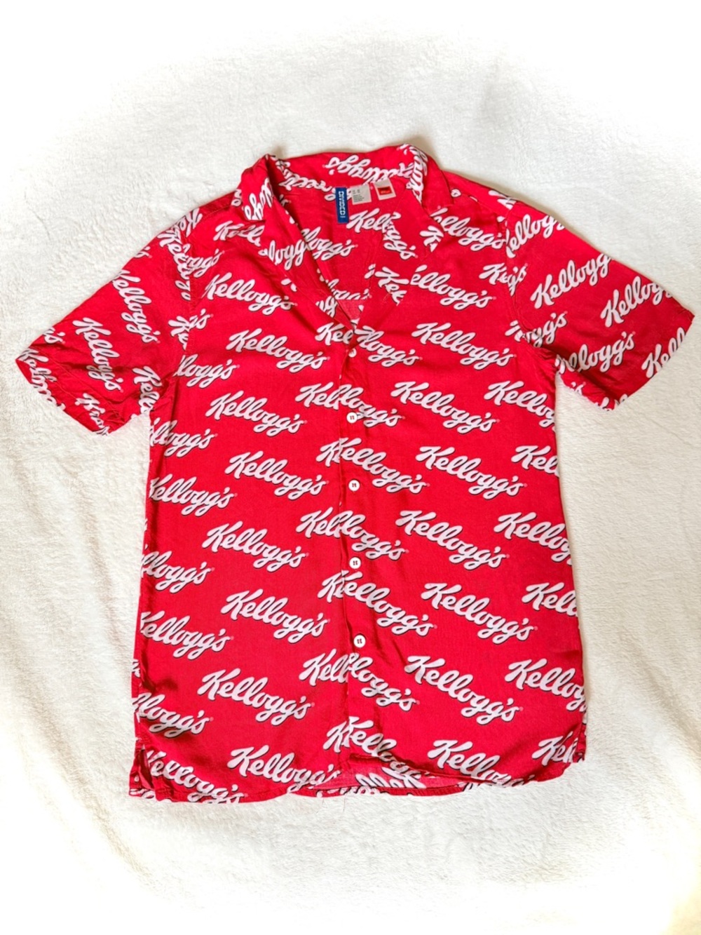 Red Kellogg’s Logo Print Short-Sleeve Button-Up Shirt Mens/Women’s Fun Summer